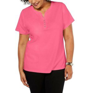Karen Scott Women's Short Sleeve Henley Tee